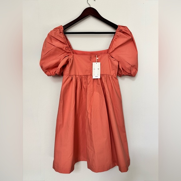 NWT Mango Miri Puffed Sleeve Mini Dress - Coral Pink 100% Cotton - Size XS - Picture 4 of 16